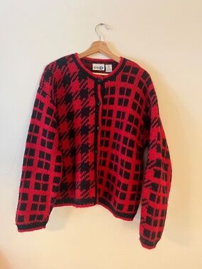Vintage Oversized Mohair Cardigan Multi Plaid Houndstooth